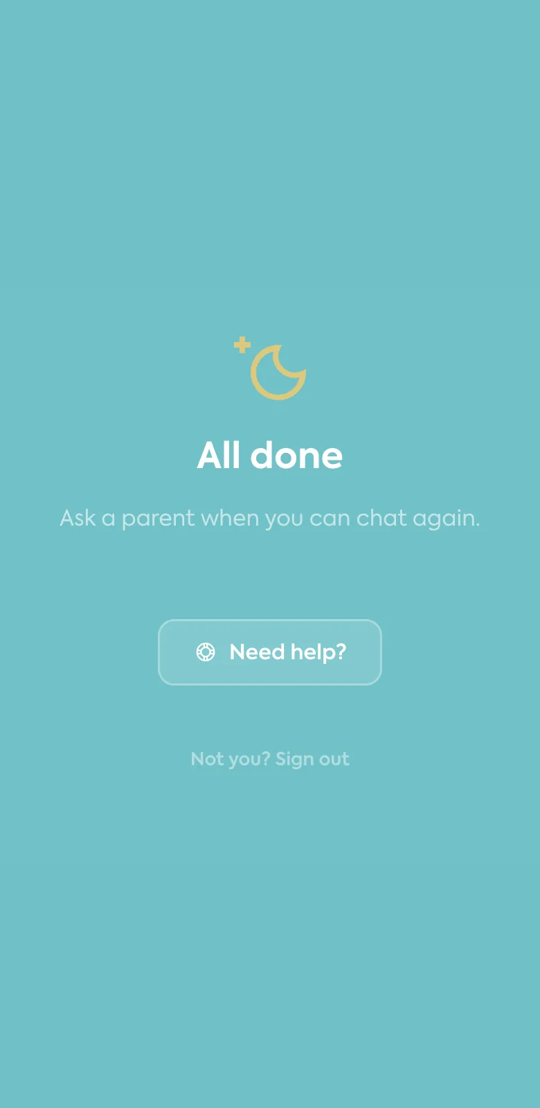 Kids app bedtime screen that says All done