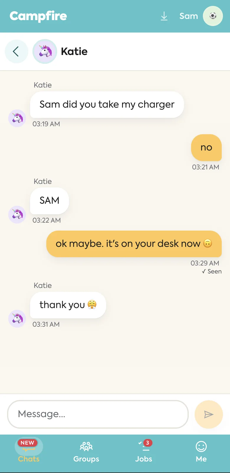 Campfire Kids messaging app: a friendly chat between two siblings