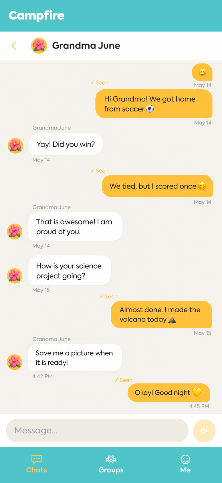 Campfire Kids app — chat with Dad